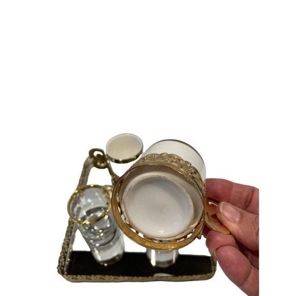 Turkish Gold Mirrored Tray Espresso Cups & Shot Glasses Ottoman Style Set For 2 - Picture 9 of 12